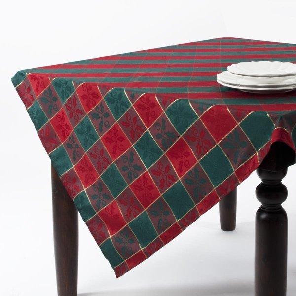 Saro Lifestyle SARO 4837.RG70S 70 in. Square Plaid Design Square Tablecloth - Red & Green 4837.RG70S